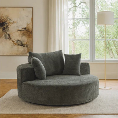 55" Wide Compression Swivel Round Pillow Back Sofa With Cotton Blend Upholstery Cushions Modern Comfy Lounge Sea