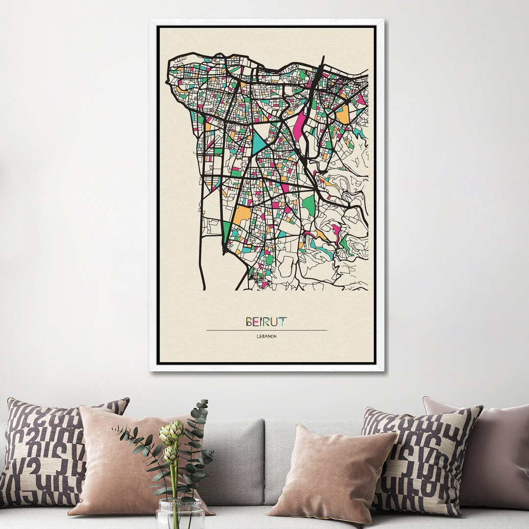 Beirut, Lebanon Map by Ayse Deniz Akerman - Print on Canvas