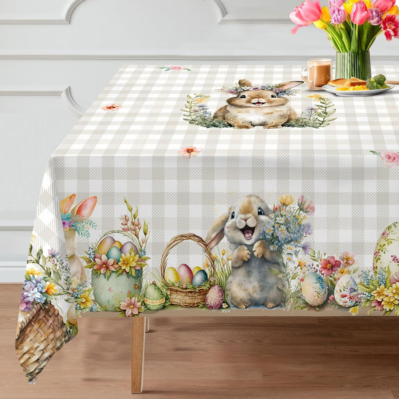 Nappe de Pâques, nappe de printemps, décorations de Pâques pour la maison, nappe rectangulaire résistante à l'eau pour la fête, table, extérieur