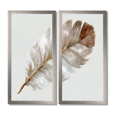 «Brown Watercolor Feather Elegance», art sur toile Glam Feather, art mural brun Glam 2 pièces