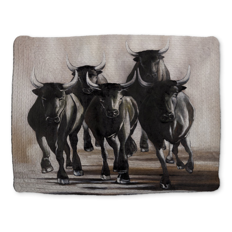Group of Running Bulls Brown Braided Polyester Placemat