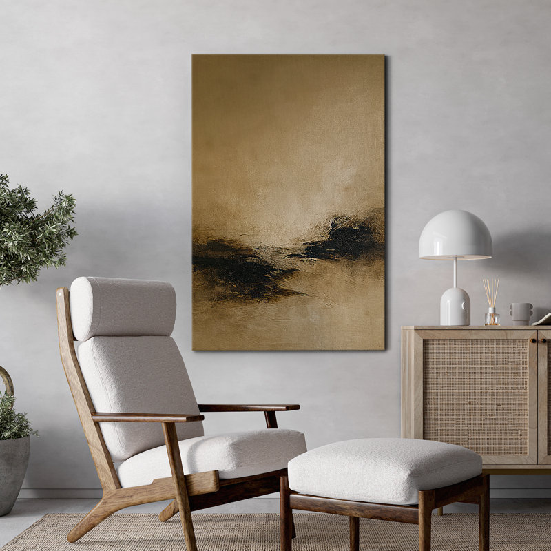 Canvas Wall Art Brown Gray Abstract Print for Living Room Decor, 36" H x 24" W, Wrapped Canvas, Frameless