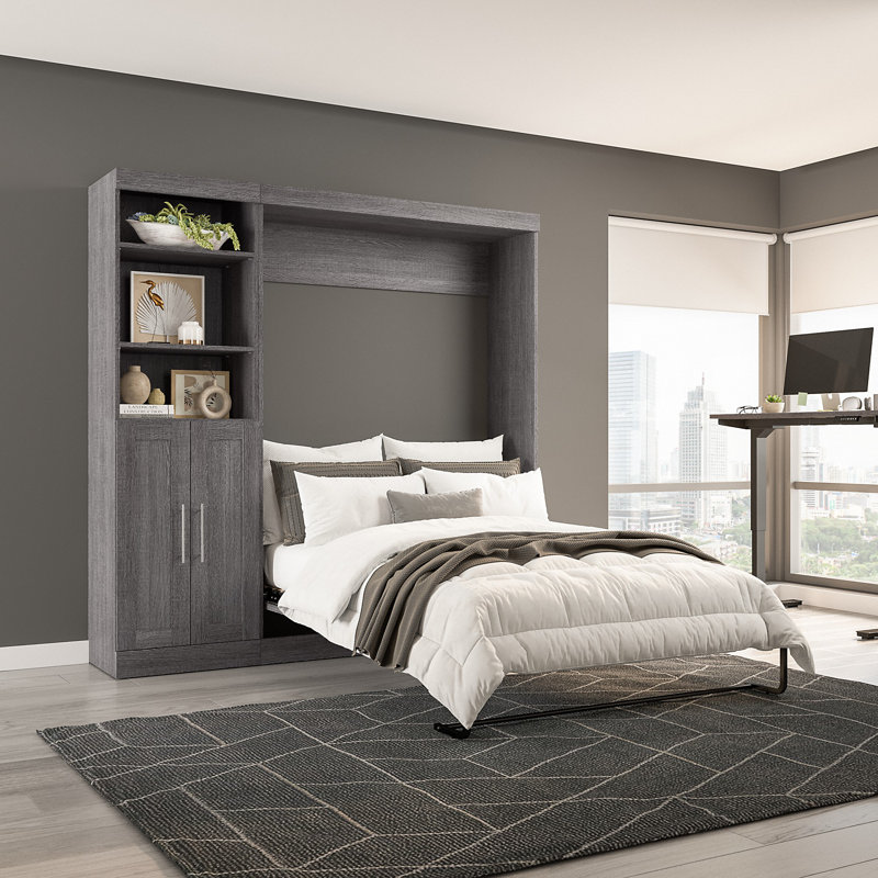 Arlex Bed and Storage Unit with Doors (89W), Bark Gray, Queen