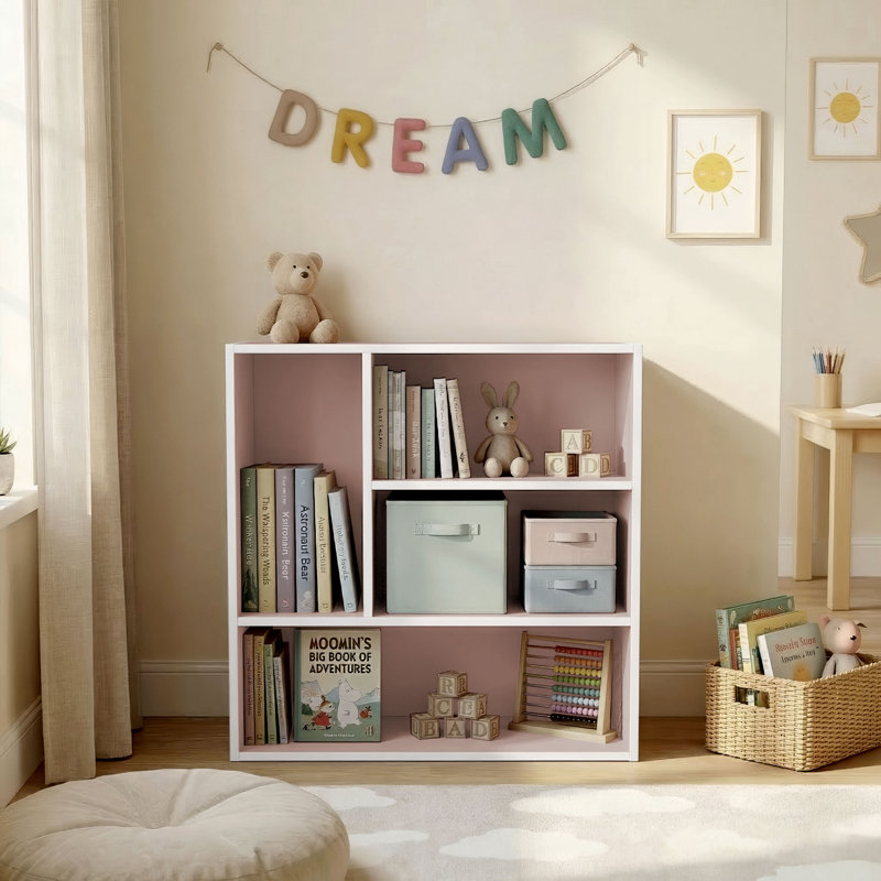 Bibliothèque de rangement Breayla, 4-Vertical, Rose clair