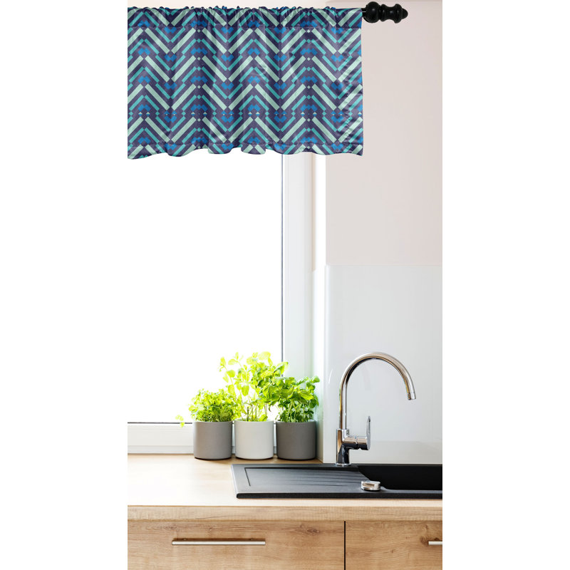 Multicolor Geometric Satin Polyester Rod Pocket Valance Set