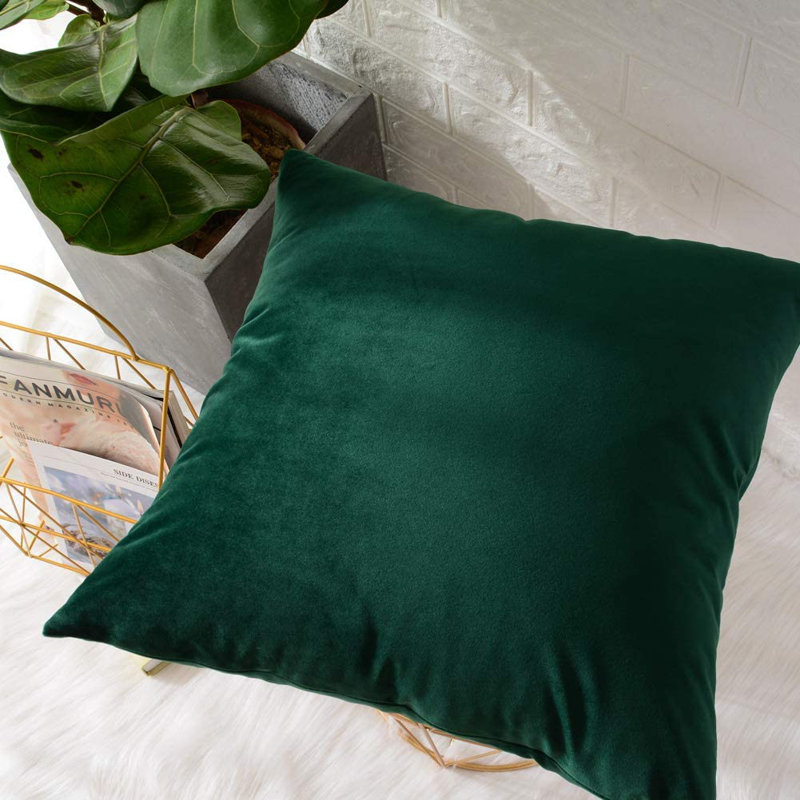 Housse de coussin en velours uni, H 20 po x l 20 po, Vert émeraude