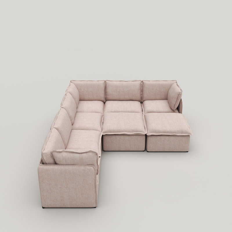 Canapé modulaire 8 pièces à housse modulaire 8 pièces, combinaison libre avec structure en fer léger, Khaki Polyester