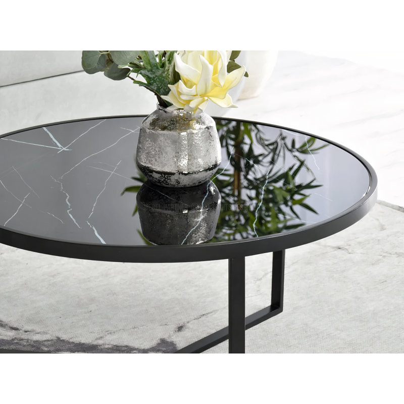 Adama Abstract Coffee Table, Black marble-black