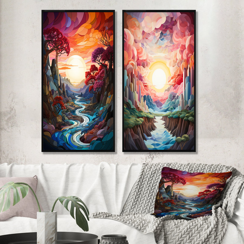 Ensemble de salon Rainbow Mountain Sunrise Landscape, H 28 po x l 25 po, Cadre noir