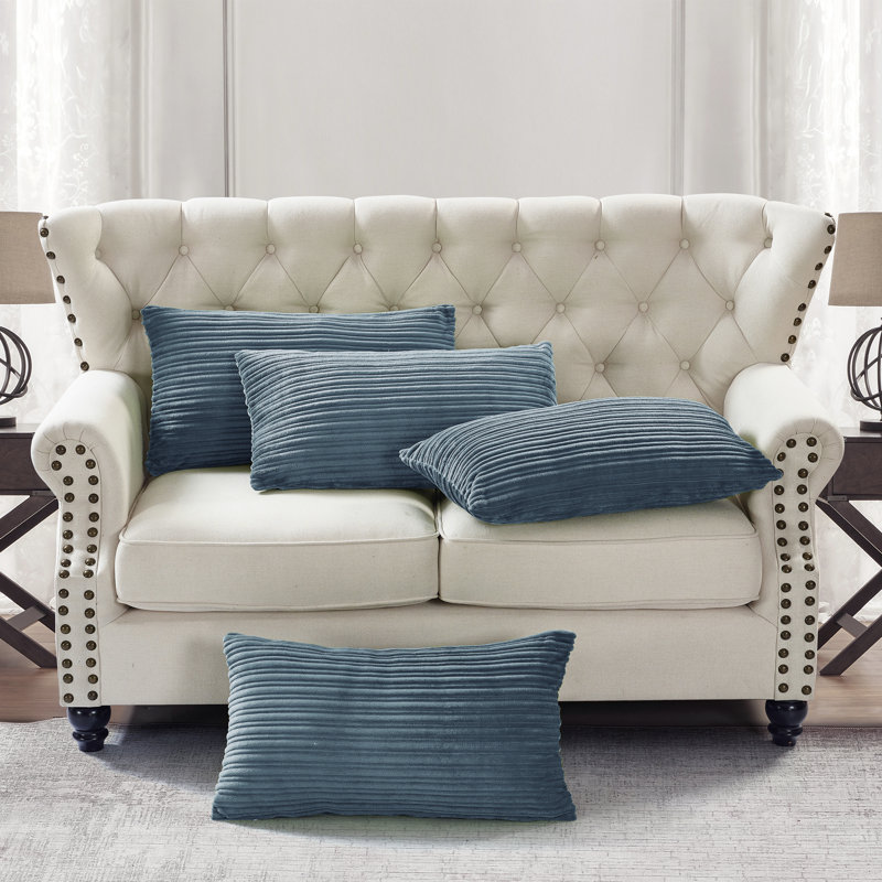 Housse de coussin rectangulaire en flanelle nervurée, Sarcelle aile bleue