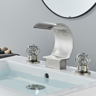 Waterfall Bathroom Faucet 3 Hole, Dual Crystal Handles Basin Mixer Tap, Widespread 8-inch High Arc Bathroom Sink Faucet, Modern Vanity Waterfall Faucet with Supply Hose