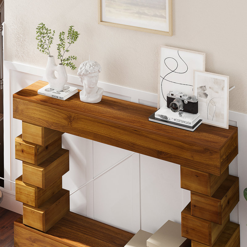Console en bois avec tablette inférieure ouverte