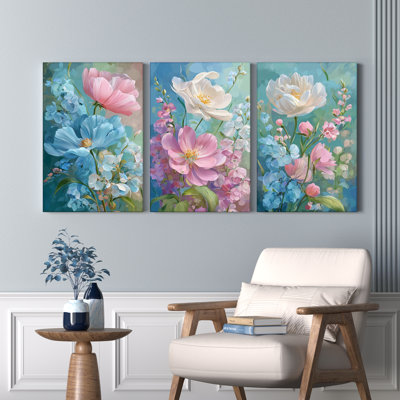 «Elegant Floral Bouquet», reproduction d'art sur toile tendue sur toile (ensemble de 3)