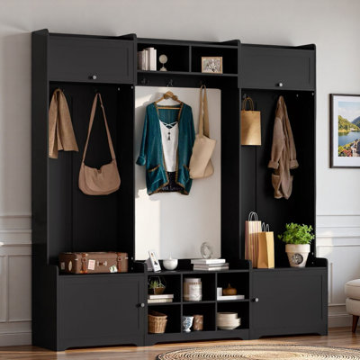 4-in-1 Modern Hall Tree With Shoe Storage, Cubbies, Coat Hooks And Adjustable Shelves