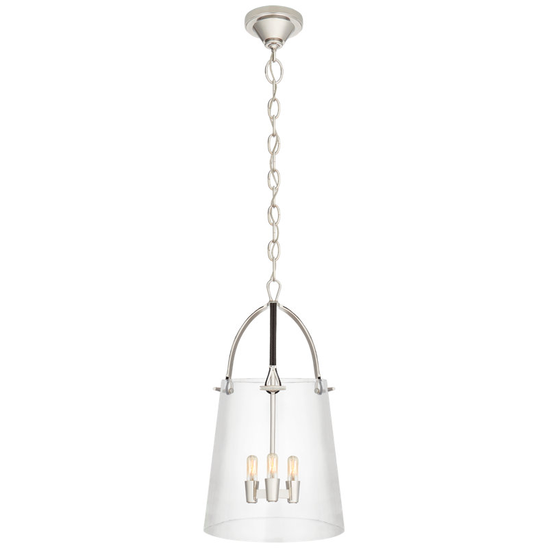 Julian 3 - Light Chandelier, Polished Nickel/Chocolate Leather, 25.75" H x 14" W x 14" D
