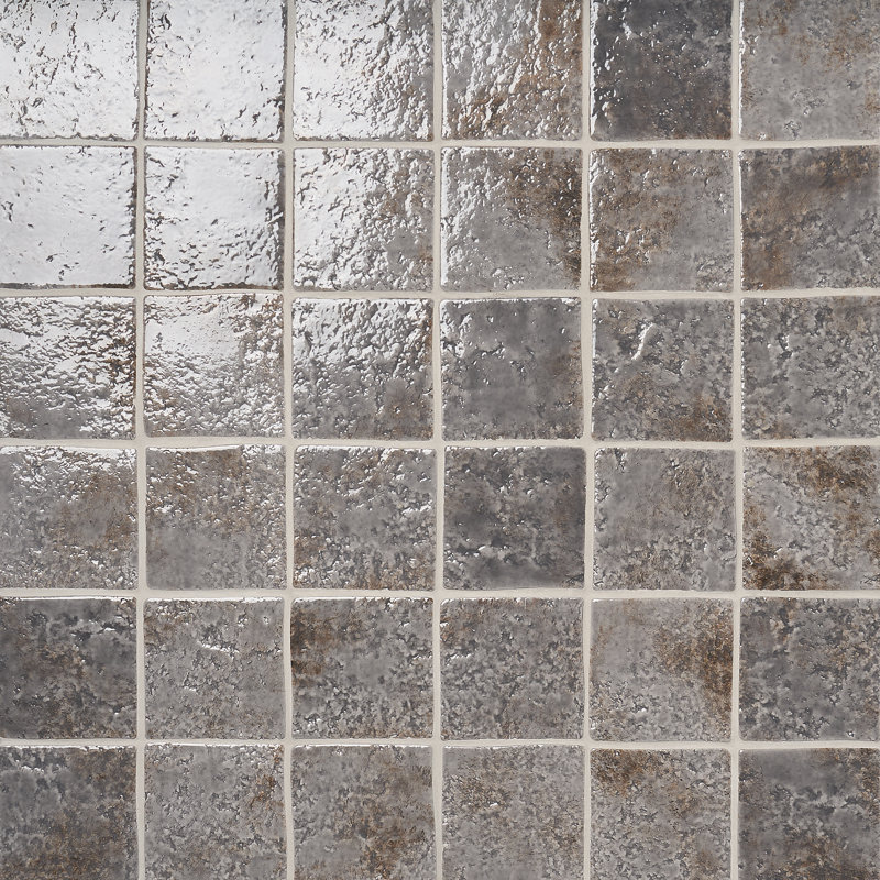 Greta 5x5 Glossy Textured Porcelain Tile, Smoke Gray