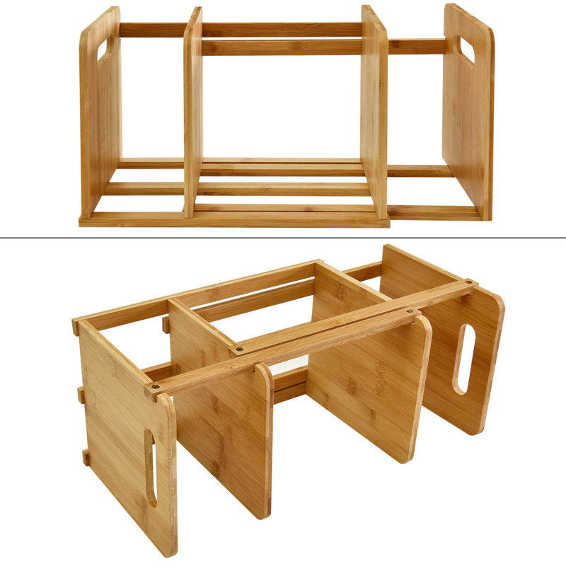 Bamboo Desktop Bookshelf Small Book Rack Adjustable Desk Storage Organizer