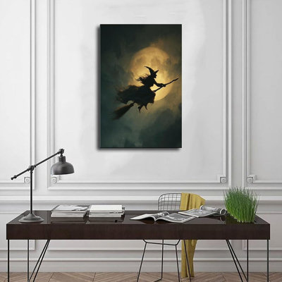 «Salem Witch Flying Wall Art, Halloween, pleine lune, affiche sur toile, impression murale, peintures pour salon, décoration de chambre à coucher, cadre 16 x 24 po