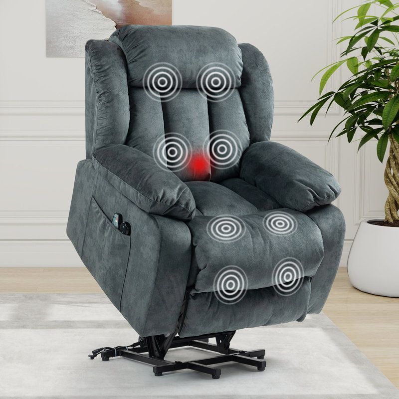 Emmadell 37' Wide Lift Recliner with Massage, Grayish Blue Microfiber