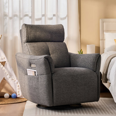 Dual Motor Swivel Glider Nursery Power Recliner With Adjustable Headrest, Rocking Recliner With Side Pockets And USB Charge