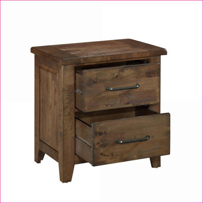 Rustic Solid Rubberwood Nightstand with 2 Dovetail Drawers Burnished Finish