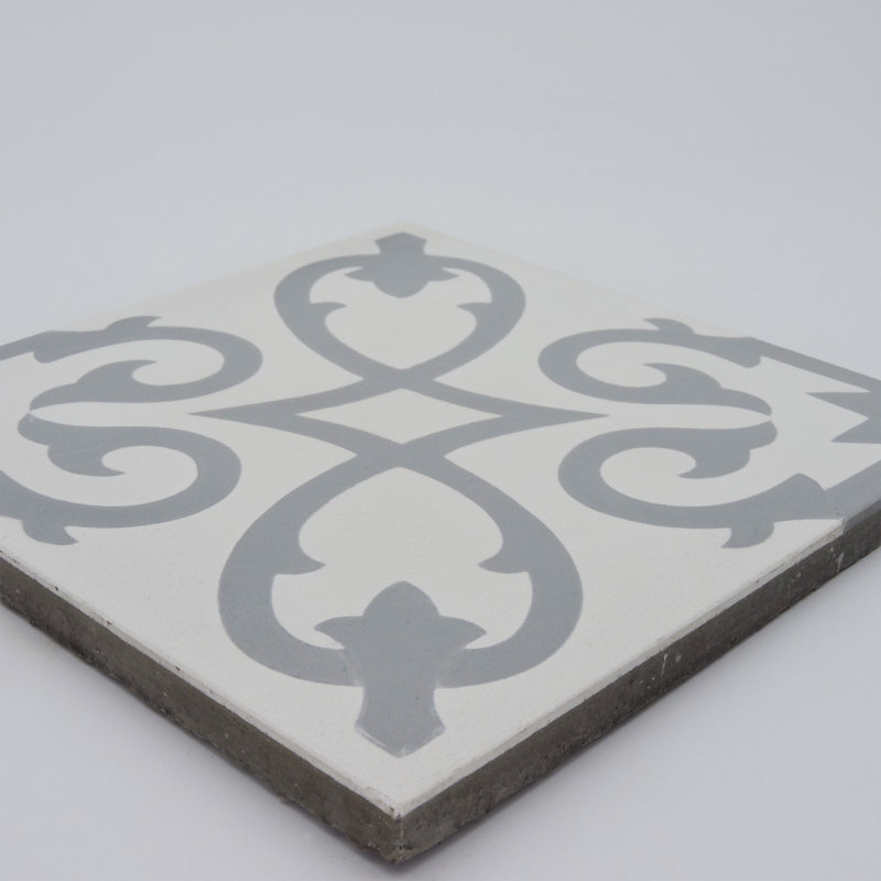 Agadir 8" x 8" Cement Patterned Wall & Floor Tile, White/Gray