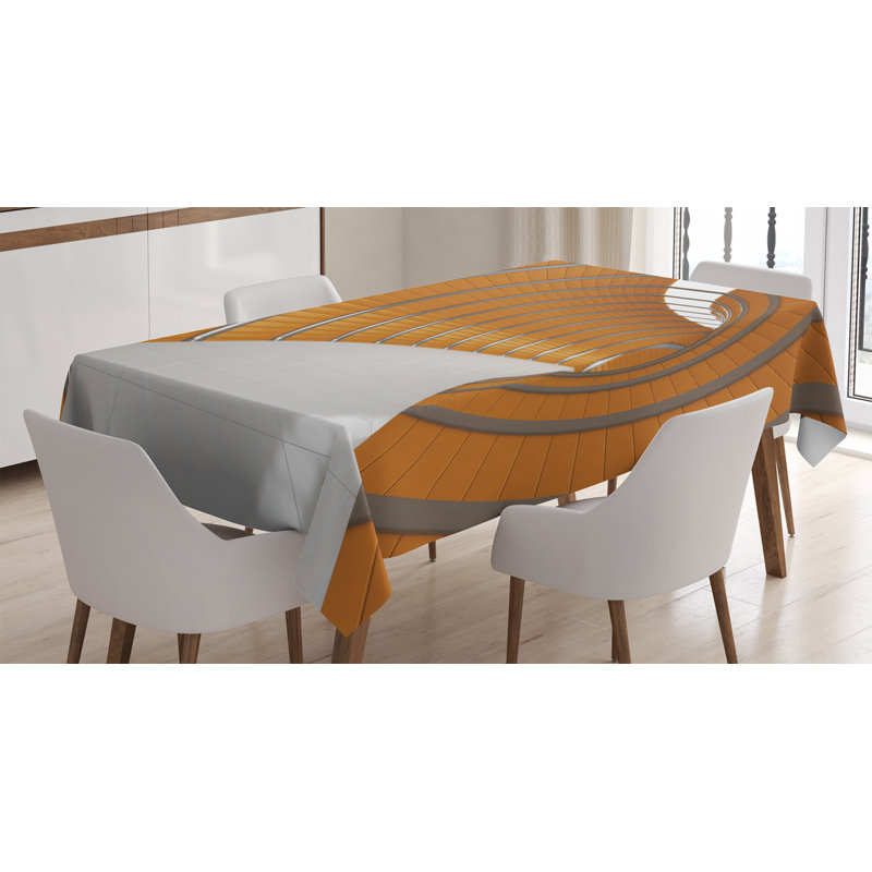 Modern Tablecloth, Pattern Of Modern Long Corridor Contemporary Geometric Structure Tunnel Picture, Rectangular Table Cover For Dining Room Kitchen Decor, 52" X 70", Orange Grey