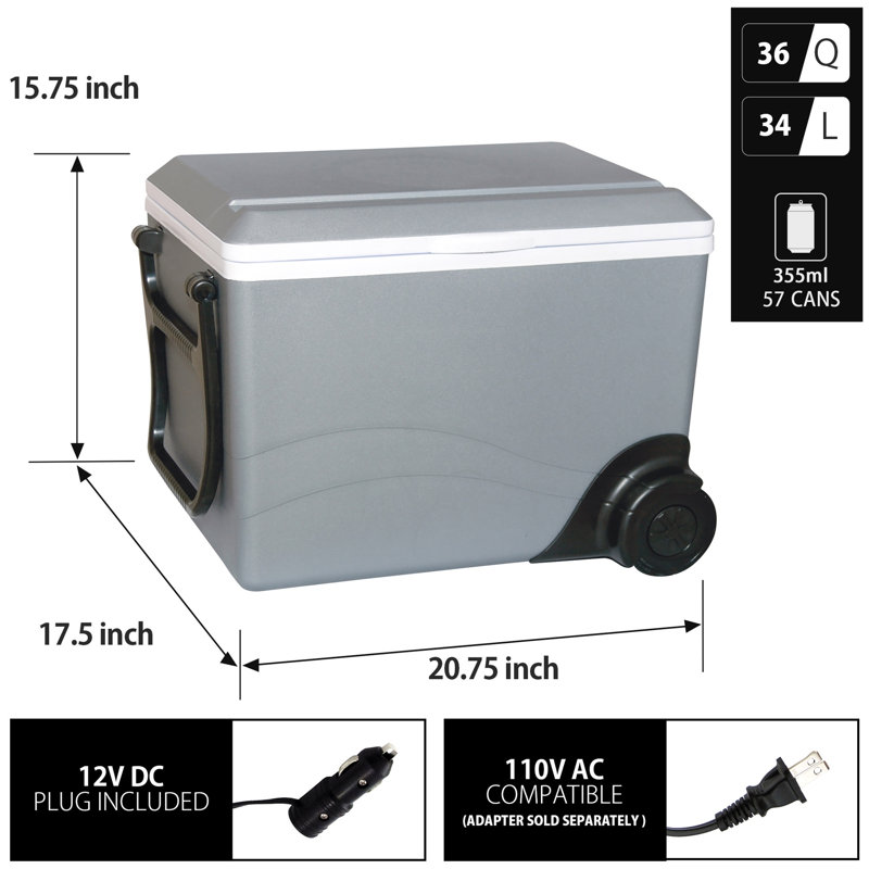Glacière électrique à roulettes Koolatron 12V 34L (36 pte), gris