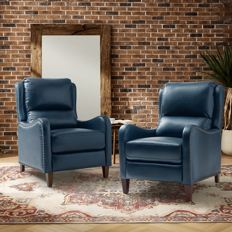 Neliyah 28.75" Wide Genuine Leather Manual Recliner(Set of 2), Turquoise