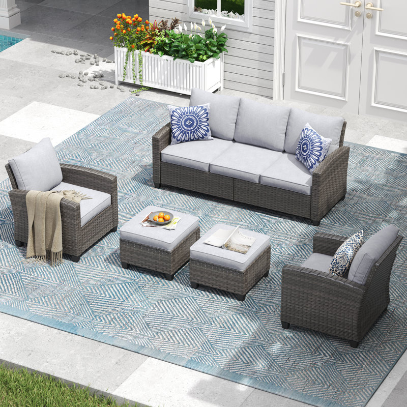 Hand-Woven Wicker Outdoor Single Sofa Set Of 2, Gray, Gray