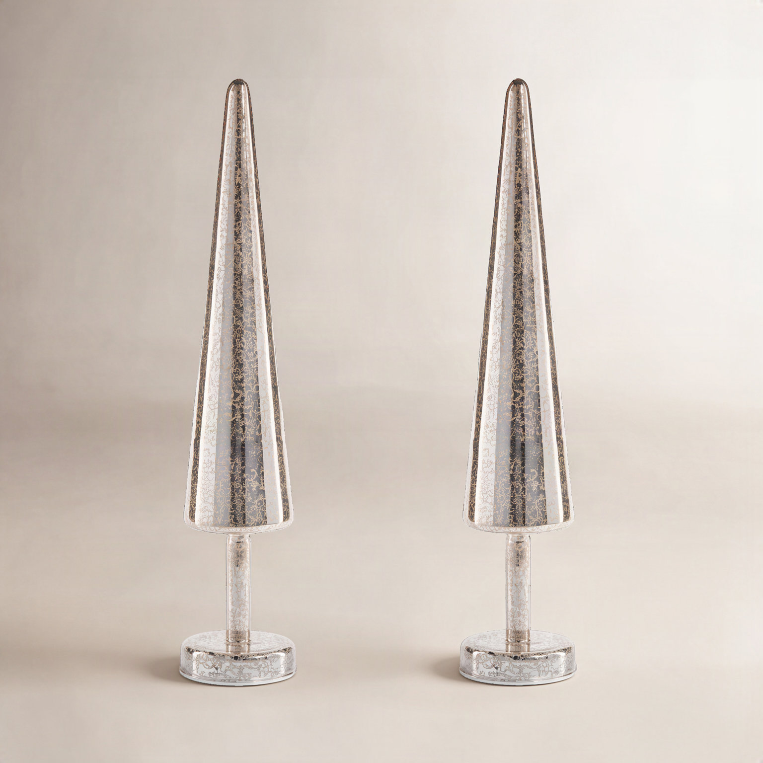 2-Piece Lighted Sparkle Cone Tree Set, Gold, 18" H x 3.5" W x 3.5" D