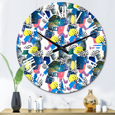 Blue And Yellow Brush Strokes - Patterned Wall Clock
