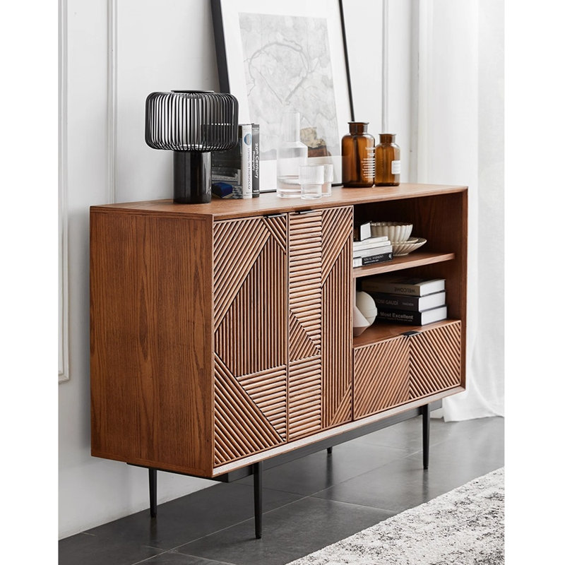 Modern light luxury style small bookcase, Brun, (4 tablettes) H 33,86 po x l 47,24 po x P 15,75 po