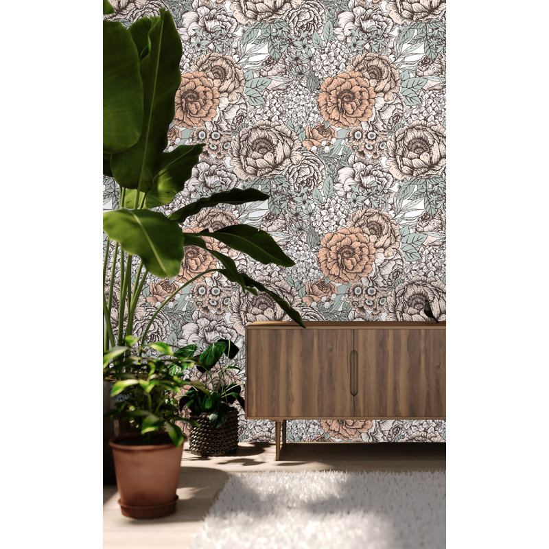 Rouleau de papier peint amovible à motif de fleurs rétro L 8,33 pi x l 25 po Harvinder, L 75 po x l 25 po
