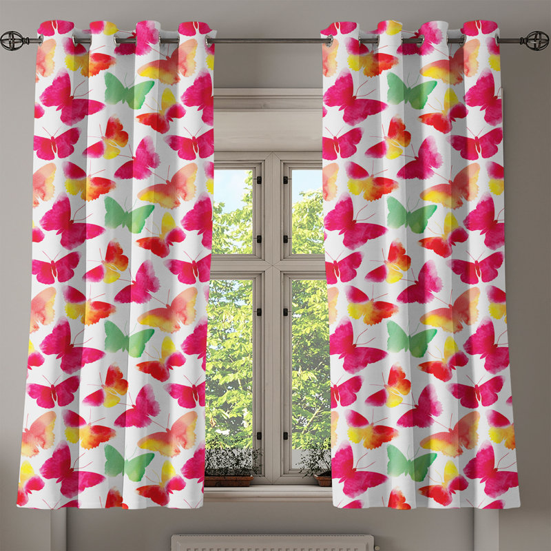 Rideau décoratif à 2 panneaux pour fenêtre avec œillets East Urban Home Animal, 50 po, vert fuchsia, L 50 po x L 63 po