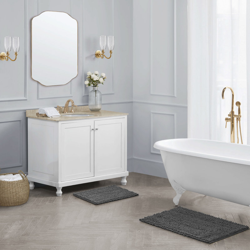 Dark Gray Chenille Non-Slip Polyester Bath Mat Set