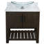 Meuble-lavabo simple de 30 po avec comptoir en marbre de Carrare, lavabo vasque en verre, miroir et quincaillerie noir mat-360565011