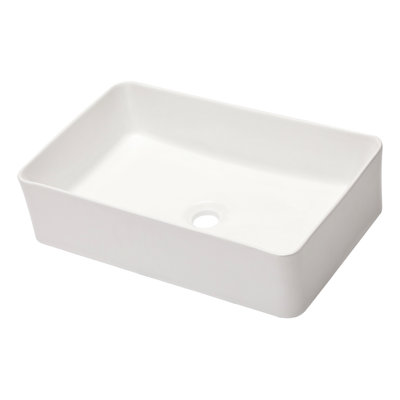 White Ceramic Bathroom Vessel Sink 21"X14" - Elegant Design With 1 3/4" Center Drain Hole And Smooth Surface Low Water Absorption Rectangular Generous