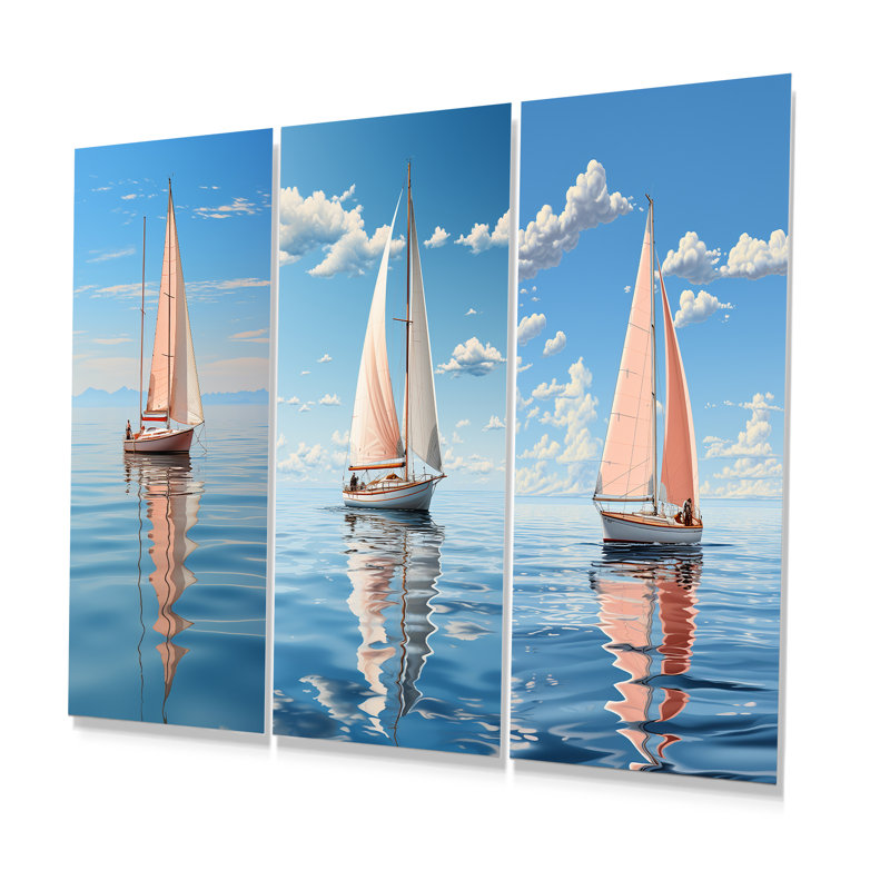«Coastal Calm Minimalisme», ensemble de 3 reproductions d'art sur métal côtier, H 32 po x l 48 po