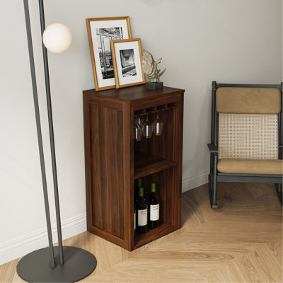 Brown Walnut Colour Modular Wine Bar Cabinet With Storage Shelves With Hutch For Dining Room