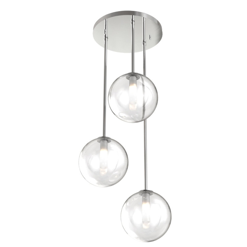 Luminaire suspendu sphère 3 lumières grappe Sumner, Transparent, Chrome