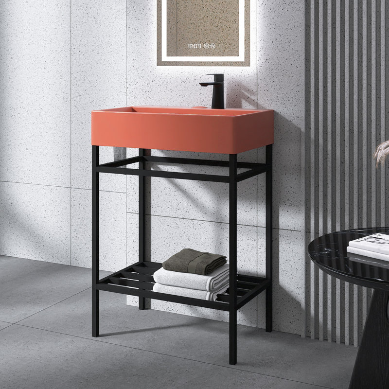 24 In.W X 14 In.D X 34 In.H Single Sink Freestanding Bath Vanity In White With White Ceramic Top, Black, Red