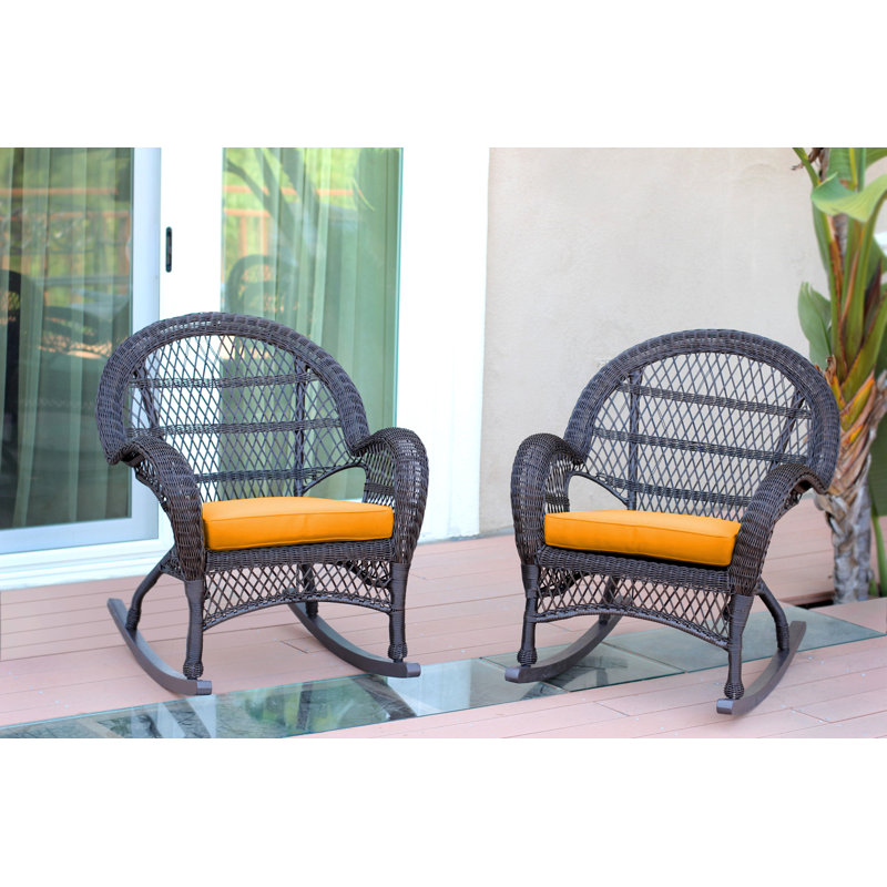 Chaise berçante en osier avec coussins Berchmans, Espresso, Brun