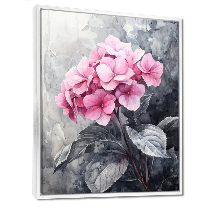 Soft Pink Hydrangea In Greyscale I - Hydrangea Framed Prints, Floater Framed Print, 32" H x 16" W, White