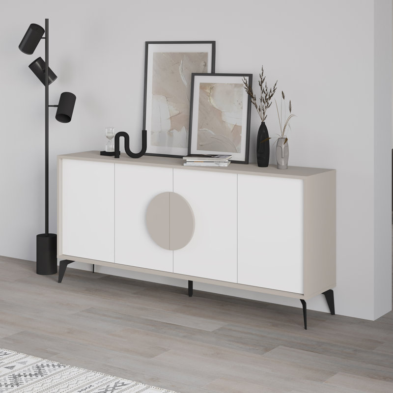 Chani Modern Wide Sideboard Display Unit 180cm, Light Grey/White