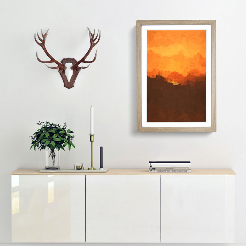 Orange Sunset Abstract Art - Picture Frame Graphic Art Print, 36cm H x 27cm W x 2cm D, Oak Framed