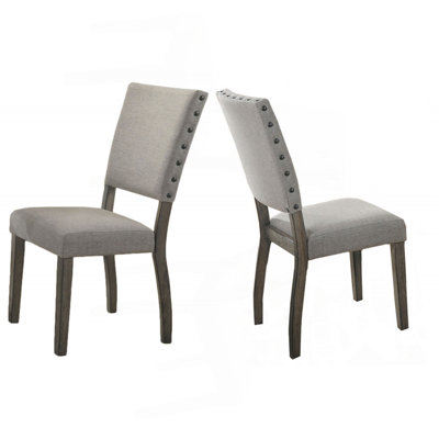 Ensemble de 2 chaises de salle à manger antiques gris clair, garniture cloutée, ensemble de chaises de salle à manger