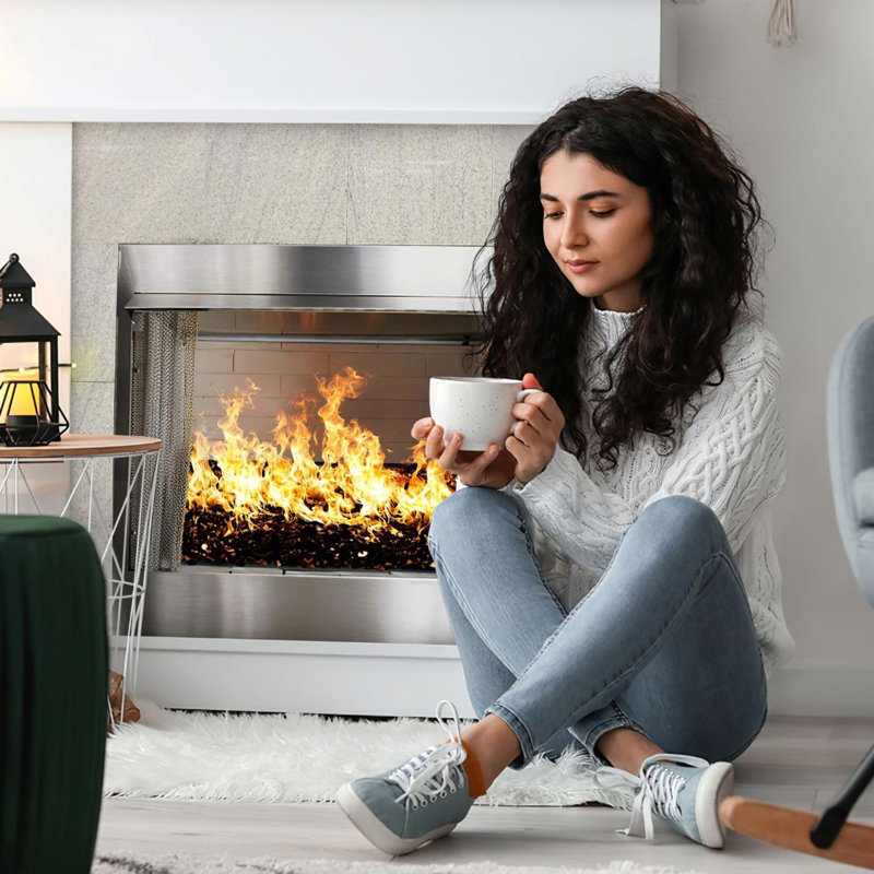 Dual Row Gas Burner Fireplace Kit with Pro Connection Kit, Silica Sand, Glowing Embers, Grate, 2.5" H x 18.25" W x 6.5" D