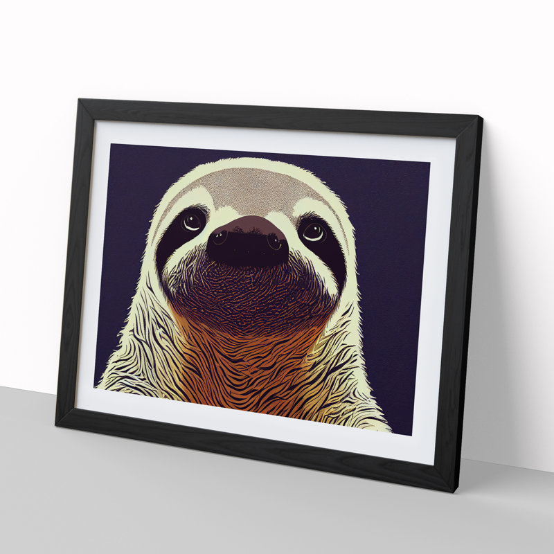 Adorable Sloth - Single Picture Frame Print, Black Framed, 46cm H x 64cm W x 2cm D
