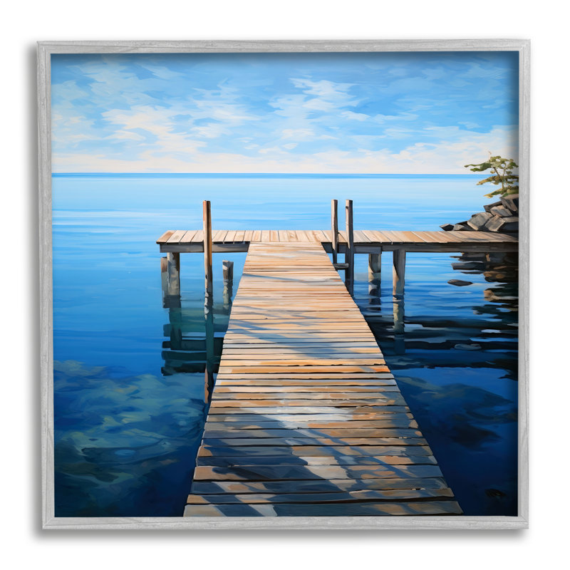 Ba-087 - Bord de mer encadré avec promenade sur toile, H 12 po x l 12 po x P 1,5 po, Estampe numérique Farmhouse